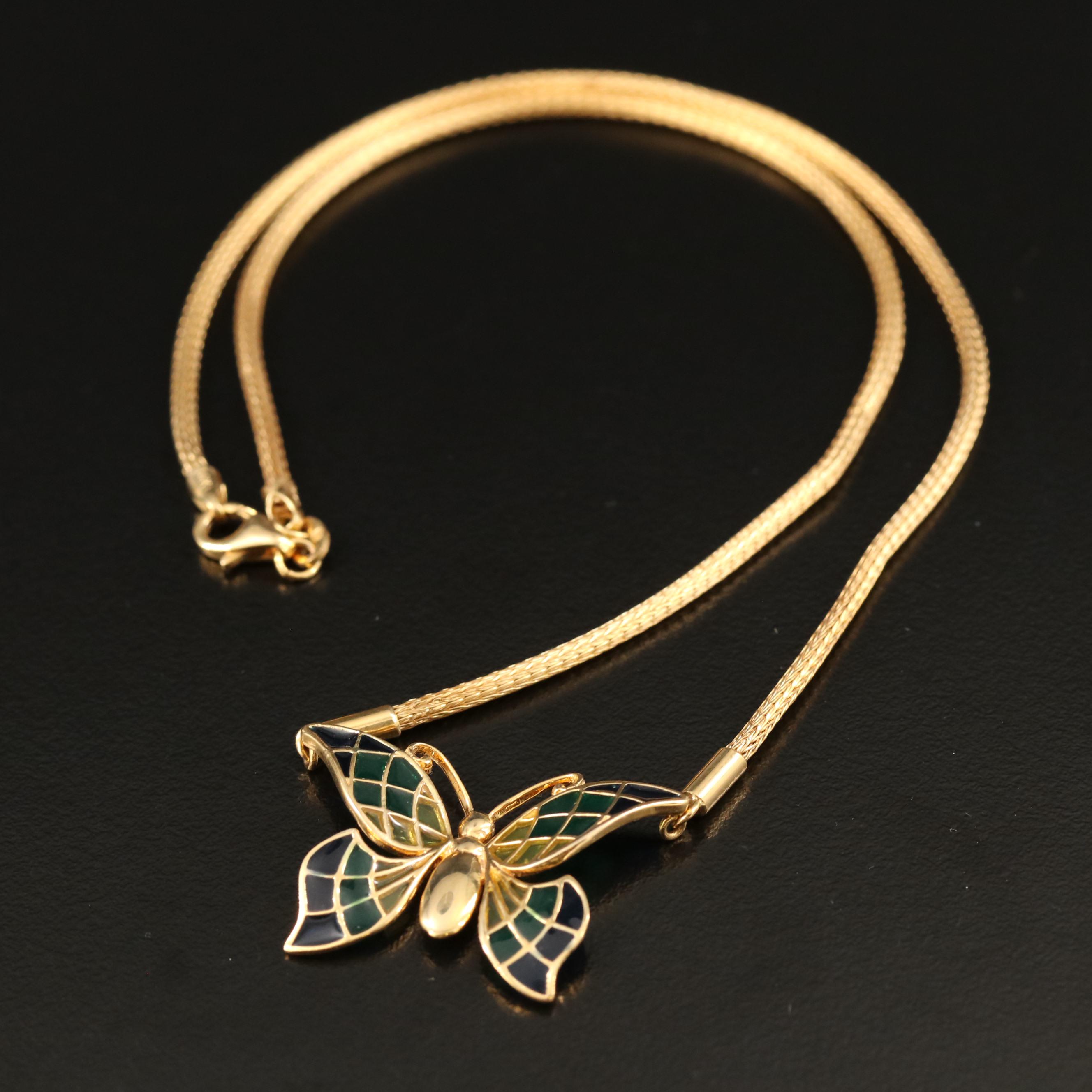 14K Plique a Jour Enamel Butterfly Necklace