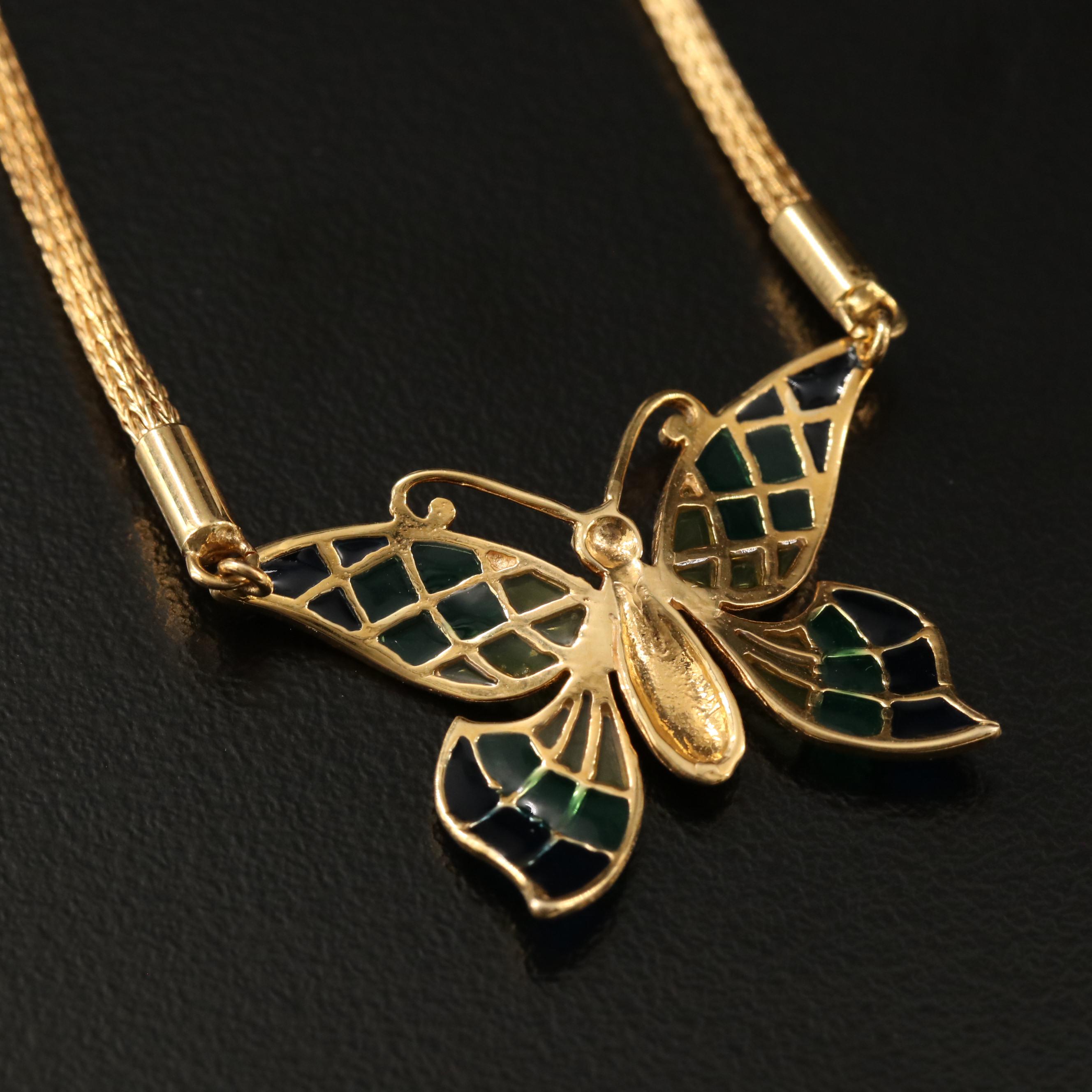 14K Plique a Jour Enamel Butterfly Necklace