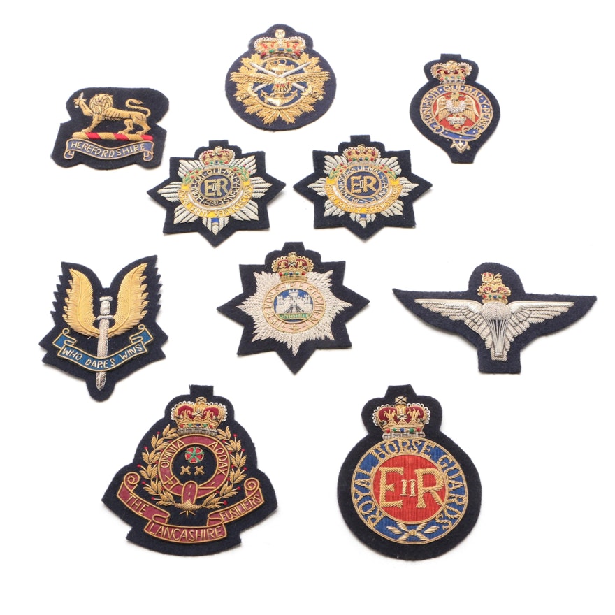 British Royal Army Service Patches Including SAS, Paras, and Household Cavalry