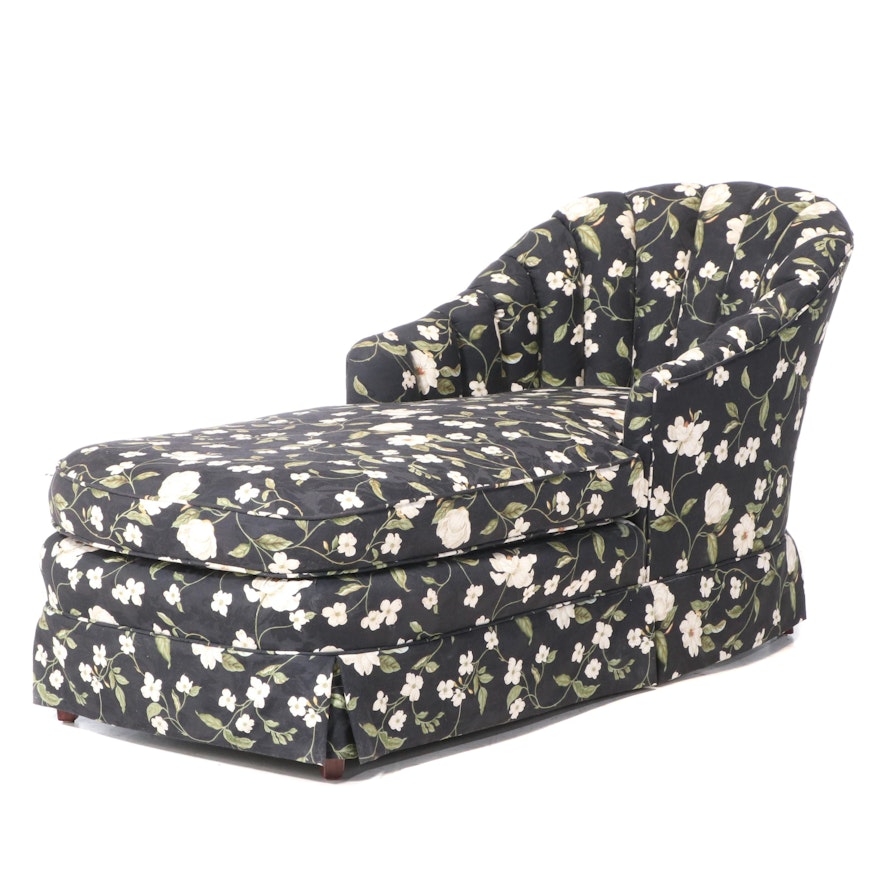 Upholstered Chaise Lounge in Waverly "Magnolia Vine" Fabric