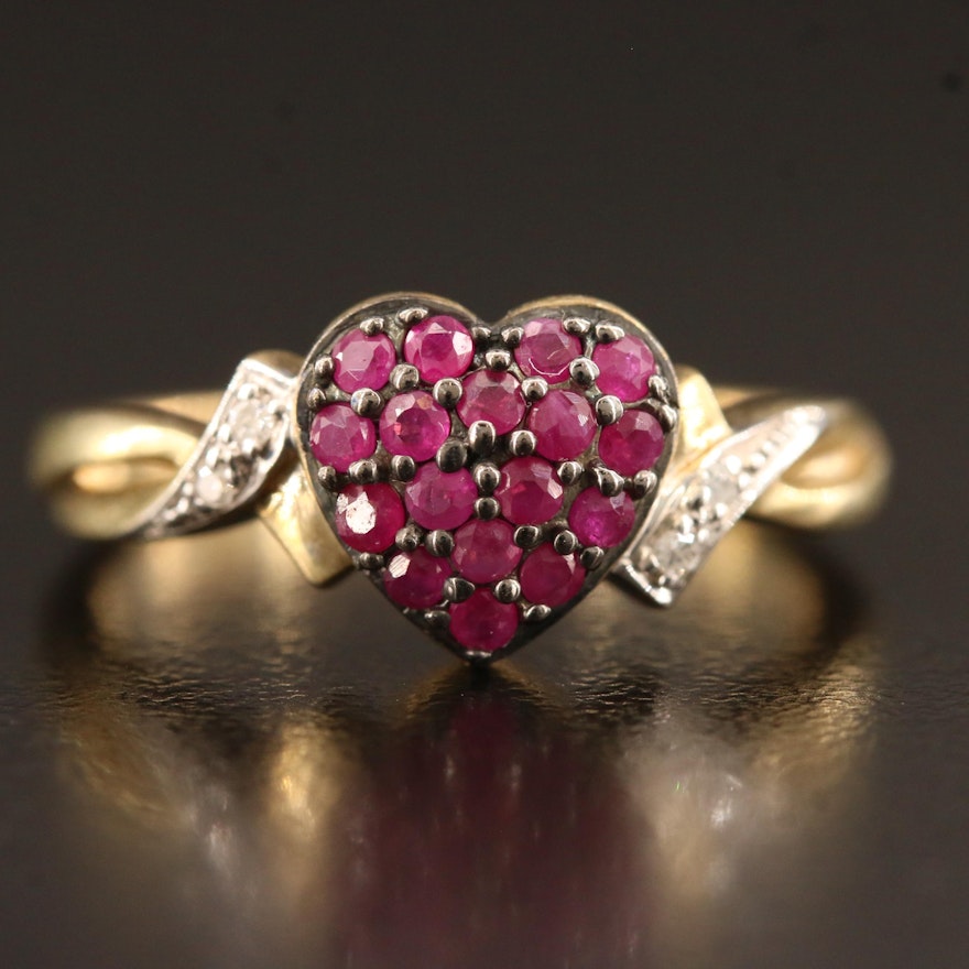 Sterling Silver Ruby and Diamond Pavé Heart Ring