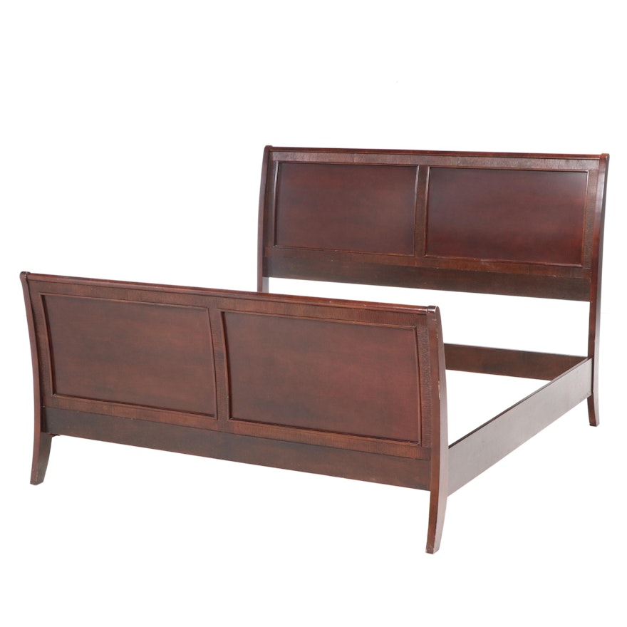 Contemporary Mahogany-Stained King Size Bed Frame