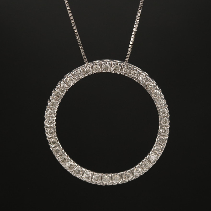 14K Diamond Circle Pendant Necklace