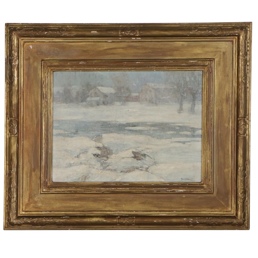 Paul King Landscape Oil Painting "Duck Pond Winter", 1923
