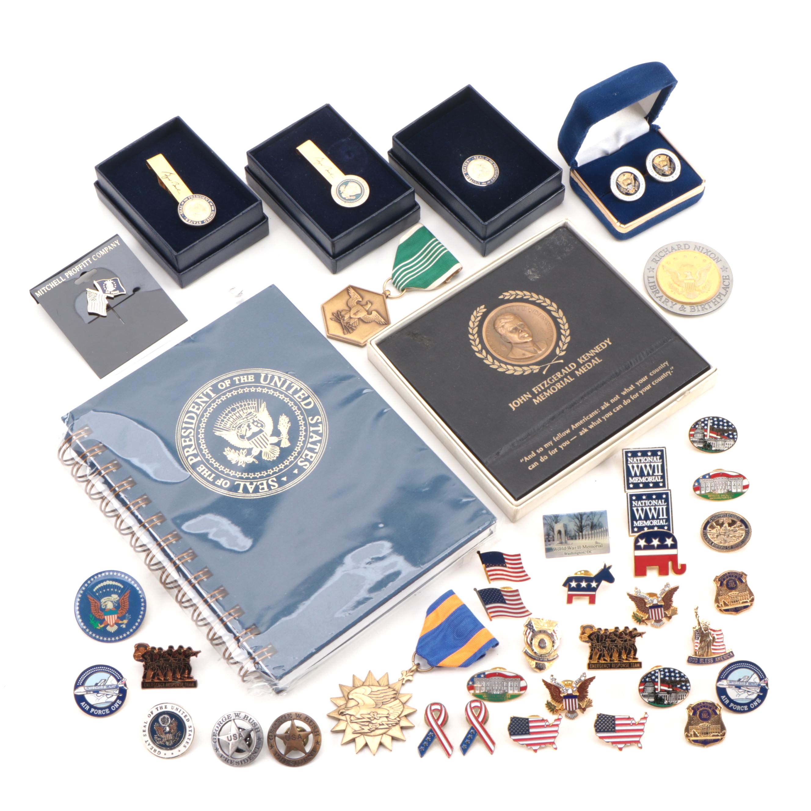 U.S. Presidential and Military Medals, Pins, Tie Bars, Cufflinks, and More