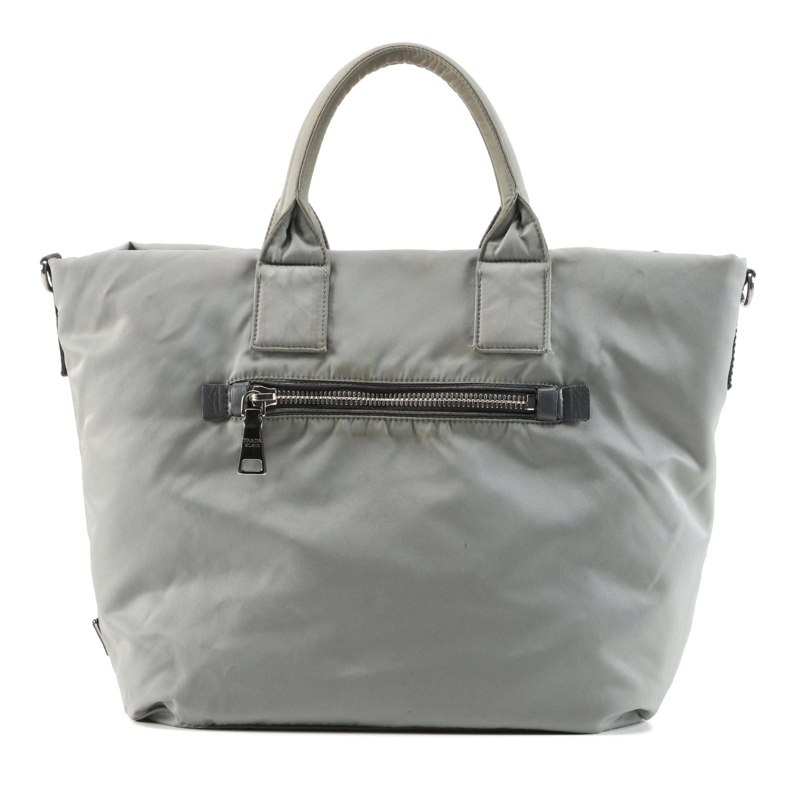 Prada Olive and Gray Tessuto Nylon Reversible Two-Way Tote Bag