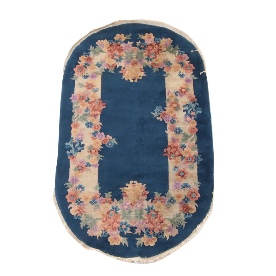 3'11 x 6'11 Hand-Knotted Chinese Floral Wool Rug