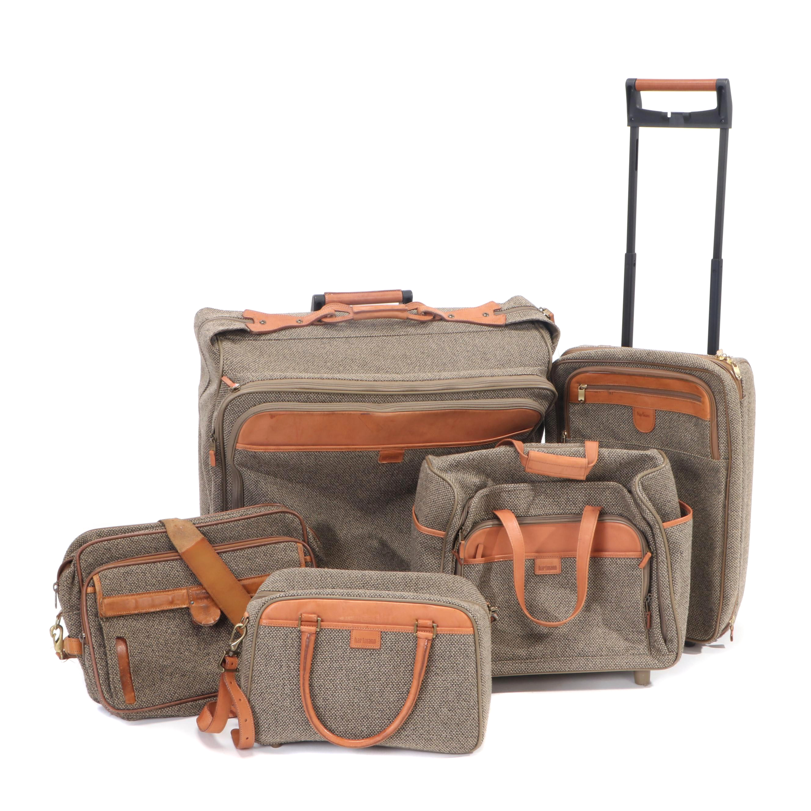 Hartmann Tweed and Leather Five-Piece Travel Luggage Set