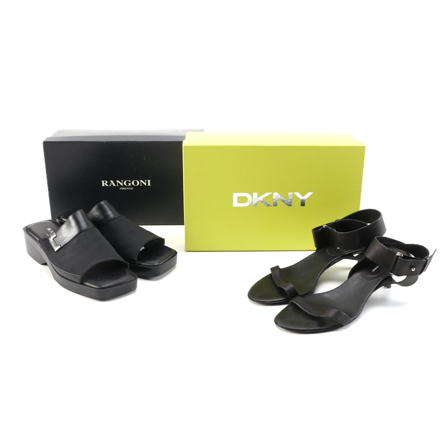 DKNY Heather and Rangoni Paddy Sandals in Black Leather