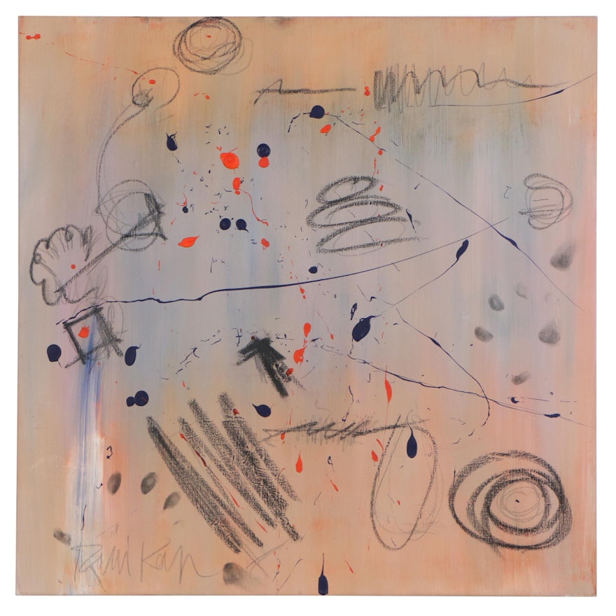 Robbie Kemper Abstract Acrylic and Charcoal Composition "Blends with Dot Marks"