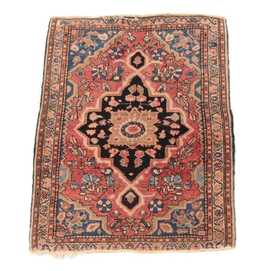 1'10 x 2'5 Hand-Knotted Persian Sarouk Wool Accent Rug, Antique