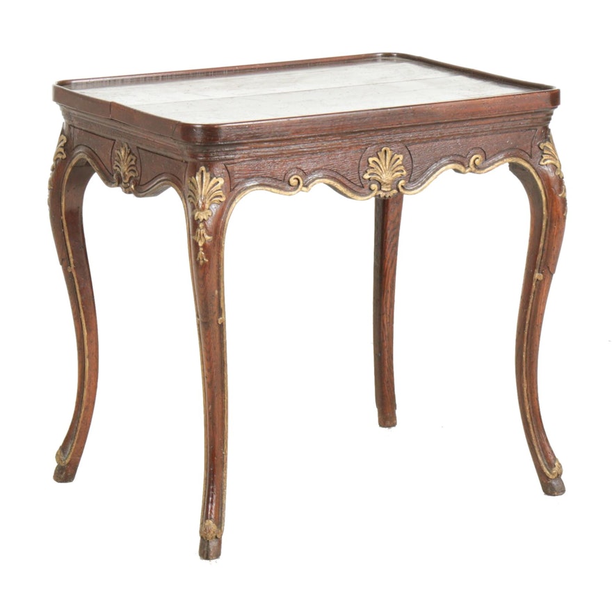 French Provincial Style Carved Oak Side Table, Mid 20th Century