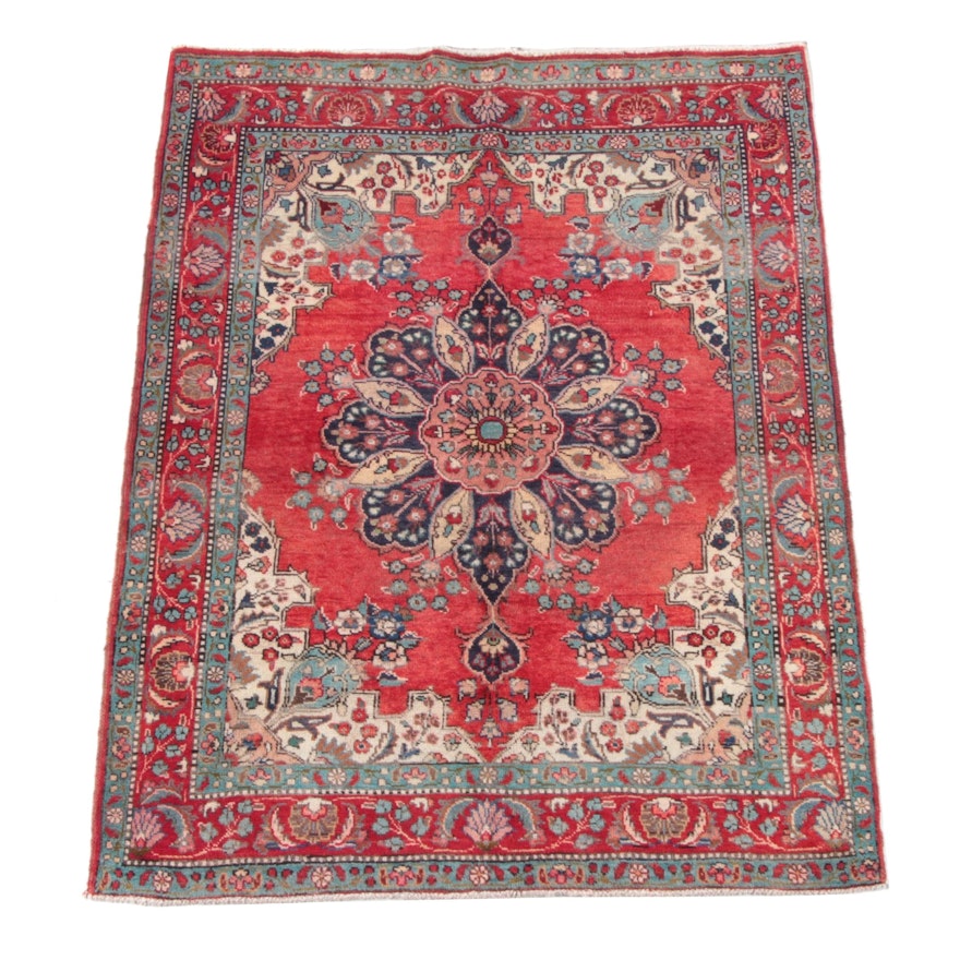 4'6 x 6'1 Hand-Knotted Persian Yazd Wool Rug