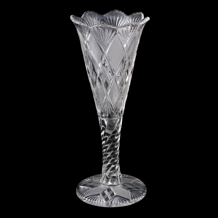 Pressed Glass Twist Stem Trumpet Vase