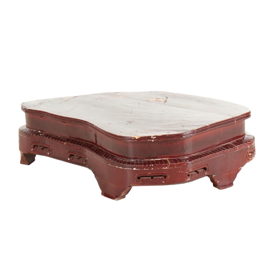 Chinese Red Lacquered Short Side Table, Mid-20th Century