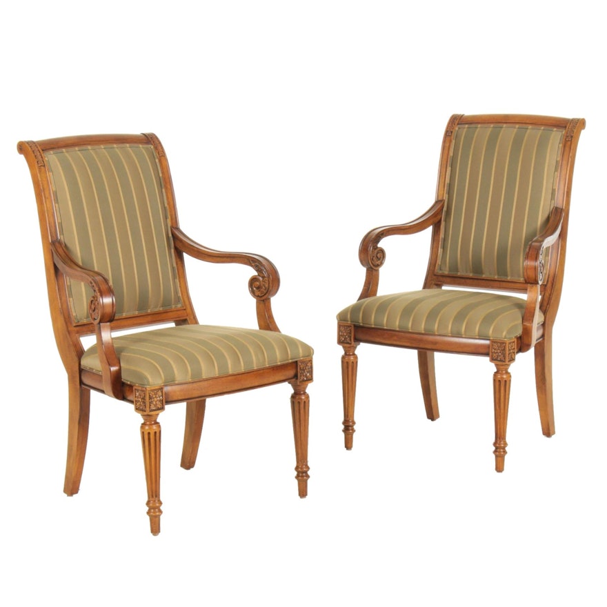 Ethan Allen "Adison" Striped Upholstered Armchairs, Late 20th Century