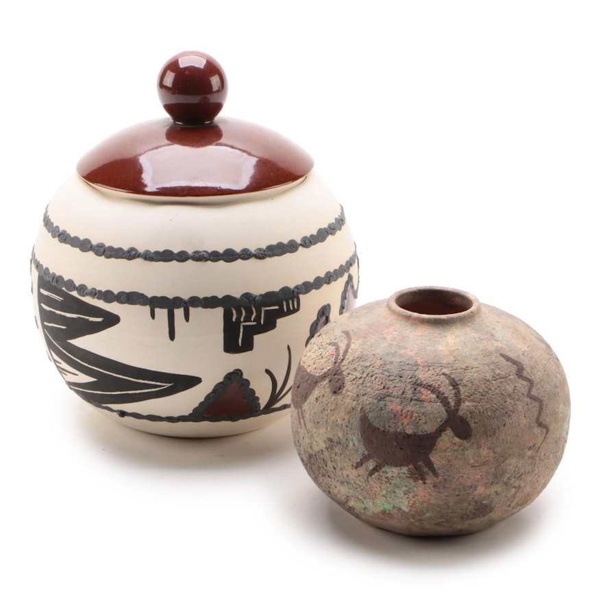 Z. Gibson Tewa-Hopi Pottery Jar with Southwestern Style Vase