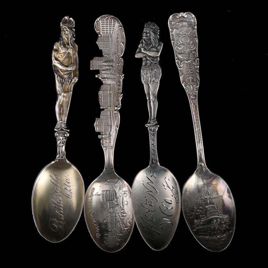 Oklahoma, Wyoming, Cleveland, and Wisconsin Sterling Souvenir Spoons