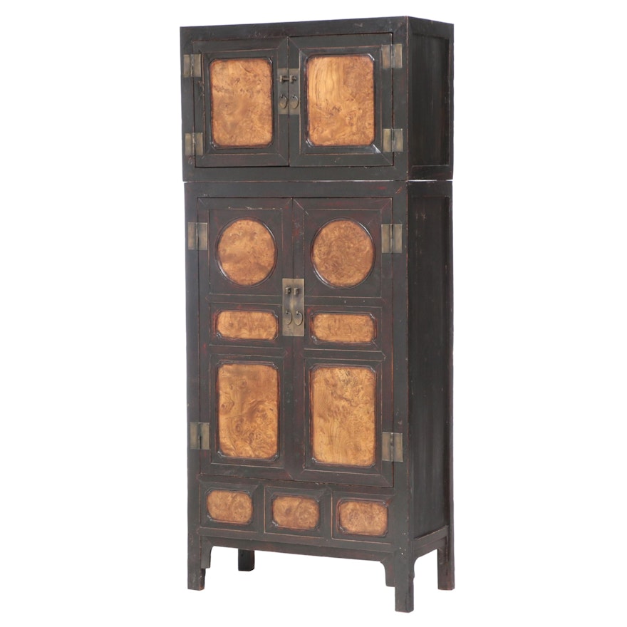 Chinese Burled Elm and Parcel-Lacquered Compound Cabinet