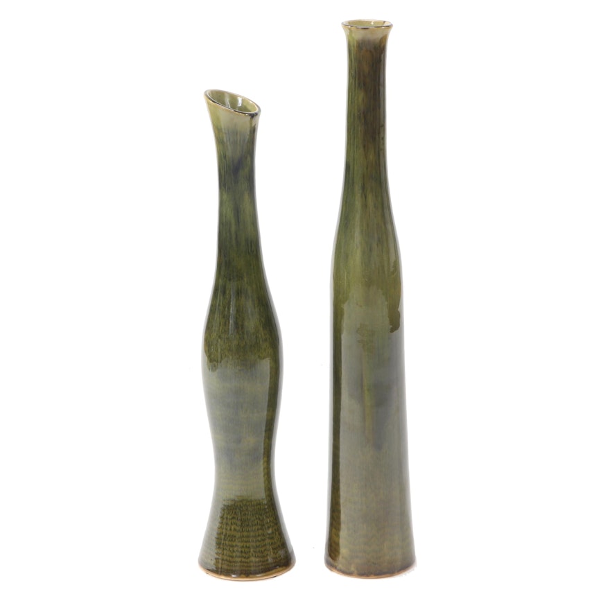 Chinese Glazed Ceramic Elongated Vases