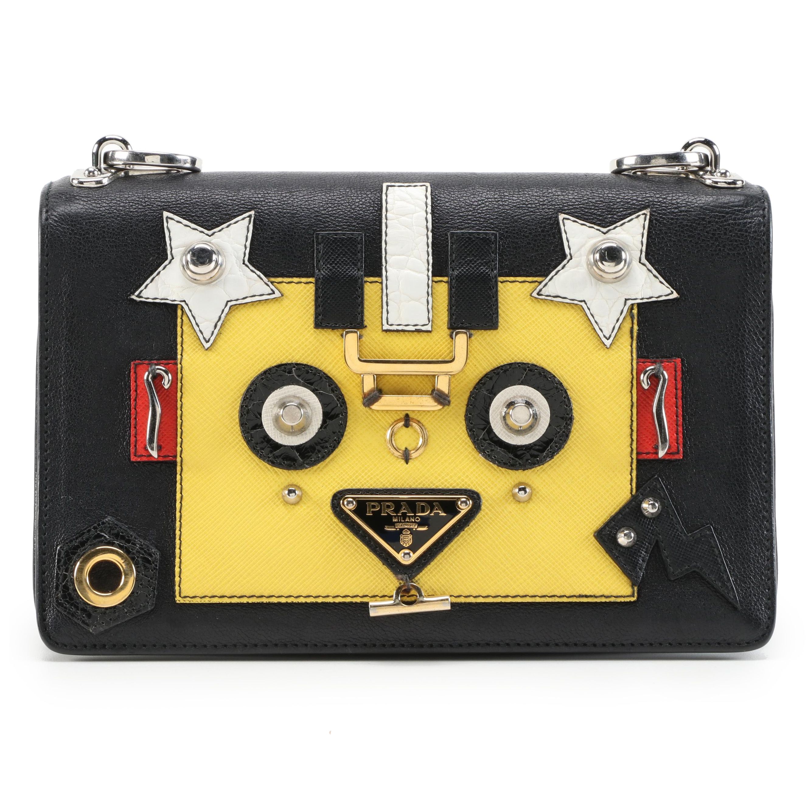 Prada Robot Flap Black Leather Shoulder Bag