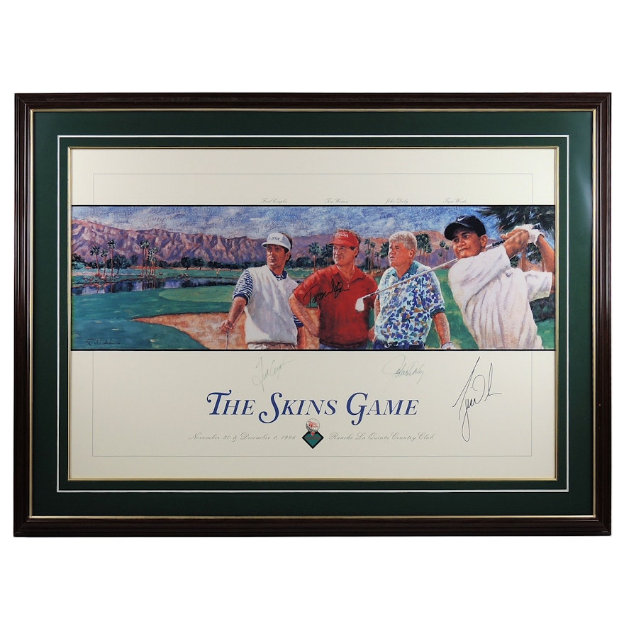 1996 Signed Offset Lithograph "The Skins Game" Tiger Woods, Tom Watson, COA