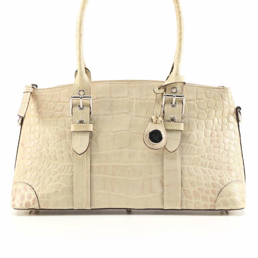 Dooney & Bourke Beige Crocodile Embossed Leather Domed Satchel