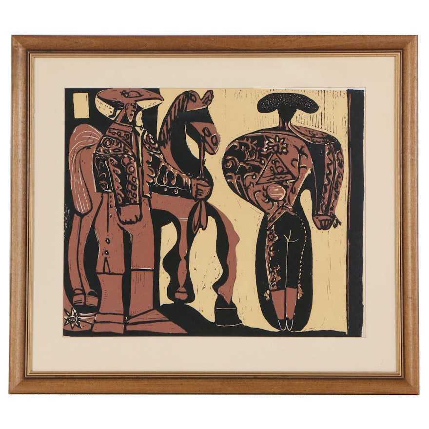 Linoleum Cut after Pablo Picasso "Picador and Bullfighter"