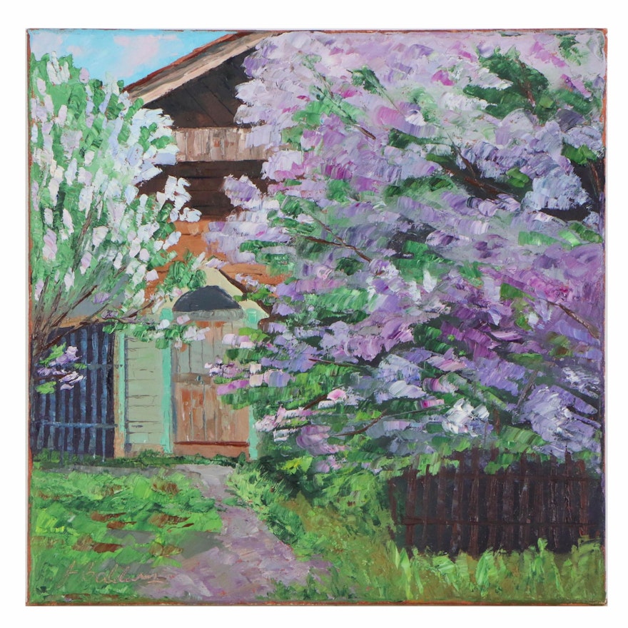 James Baldoumas Oil Painting "Lilacs in Bloom", 2020