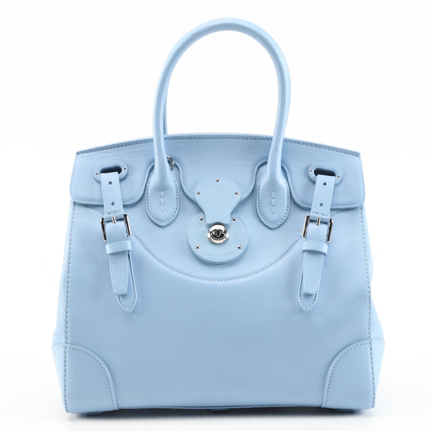 Ralph Lauren Pale Blue Leather Two-Way Satchel