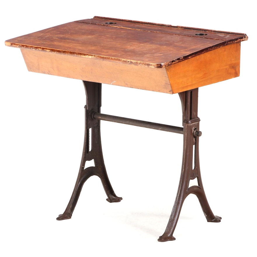 Maple and Iron Lift-Lid School Desk, Late 19th/Early 20th Century
