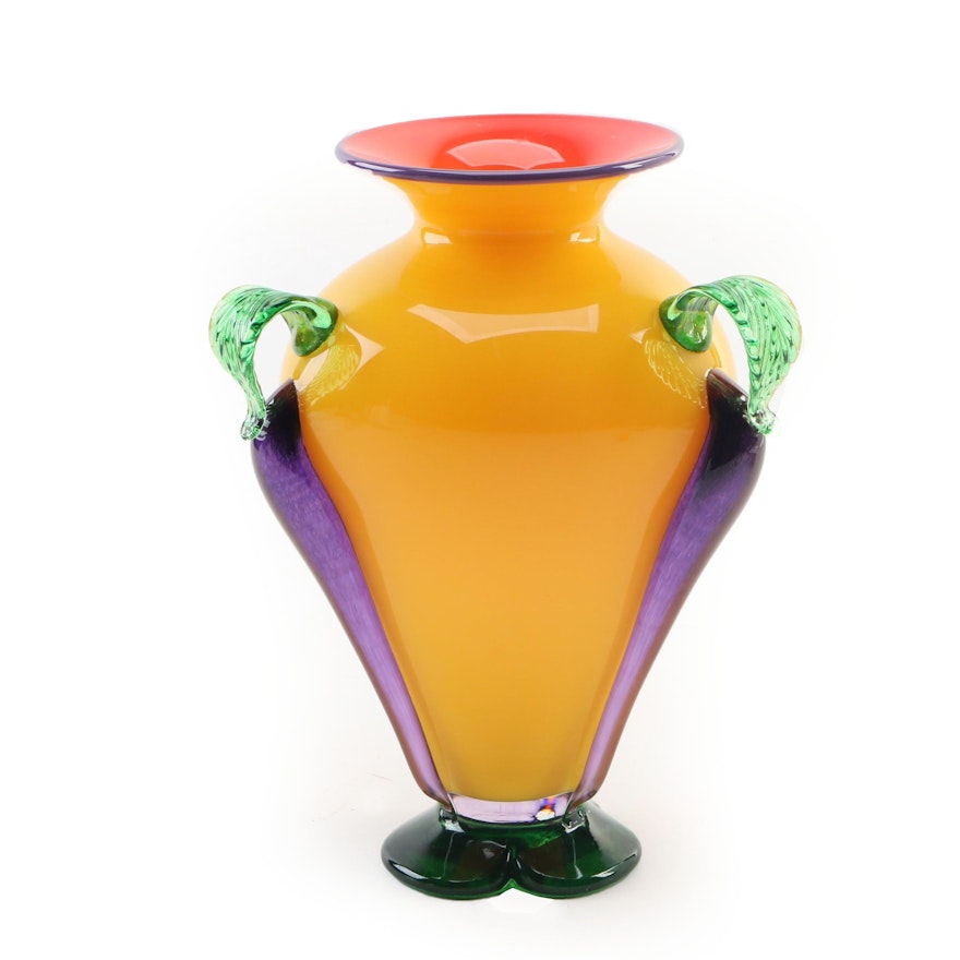 Alex Brand Yellow Footed Art Glass Vase, 2016