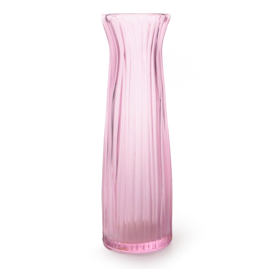 Lalique Art Deco Style Pink Frosted Crystal Vase, Late 20th Century