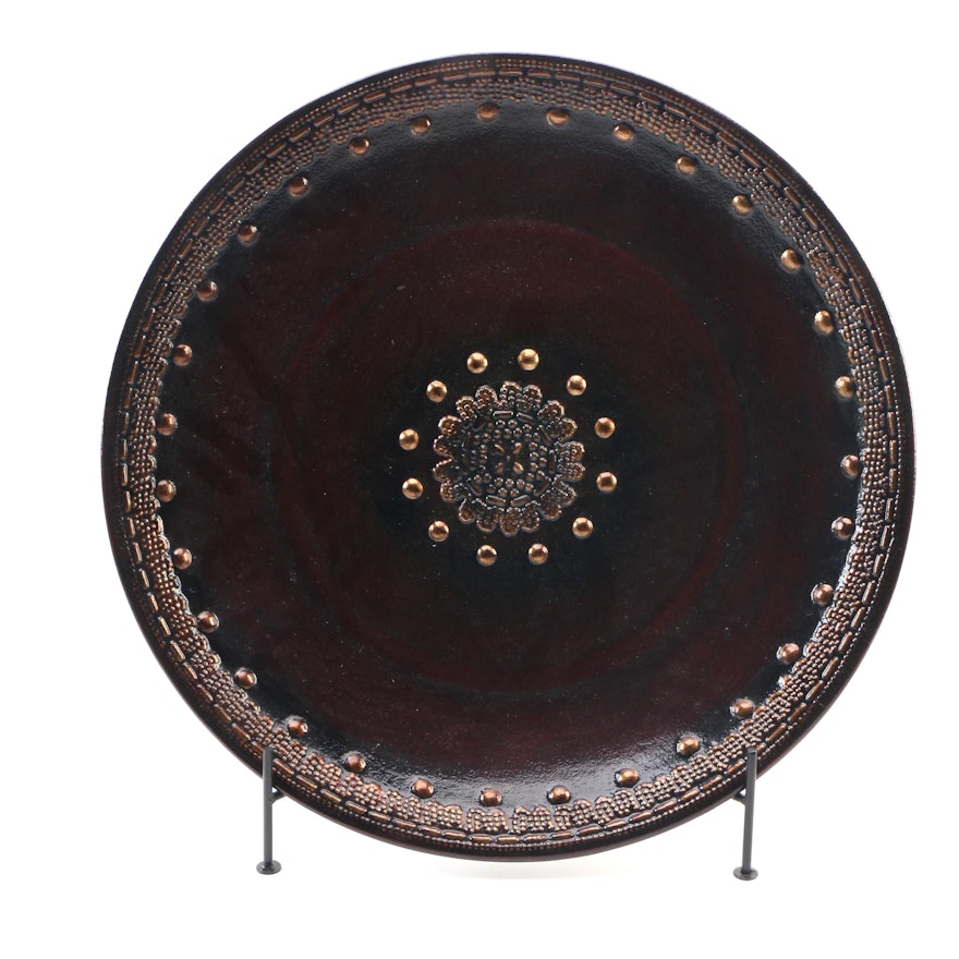 Pier 1 Embellished Ceramic Display Plate with Metal Stand