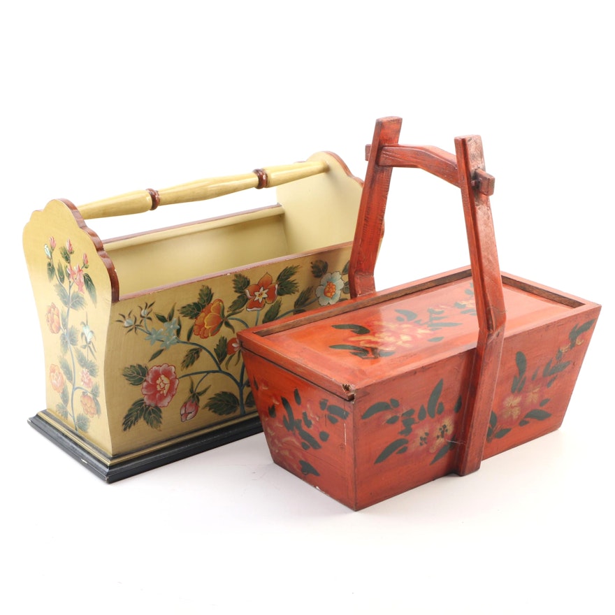 Rosemaling Style Hand Painted Magazine Holder and Storage Box