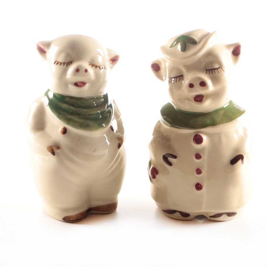 Shawnee Pottery Co. "Smiley Pig" and "Winnie Pig" Ceramic Shakers, Mid-20th C.