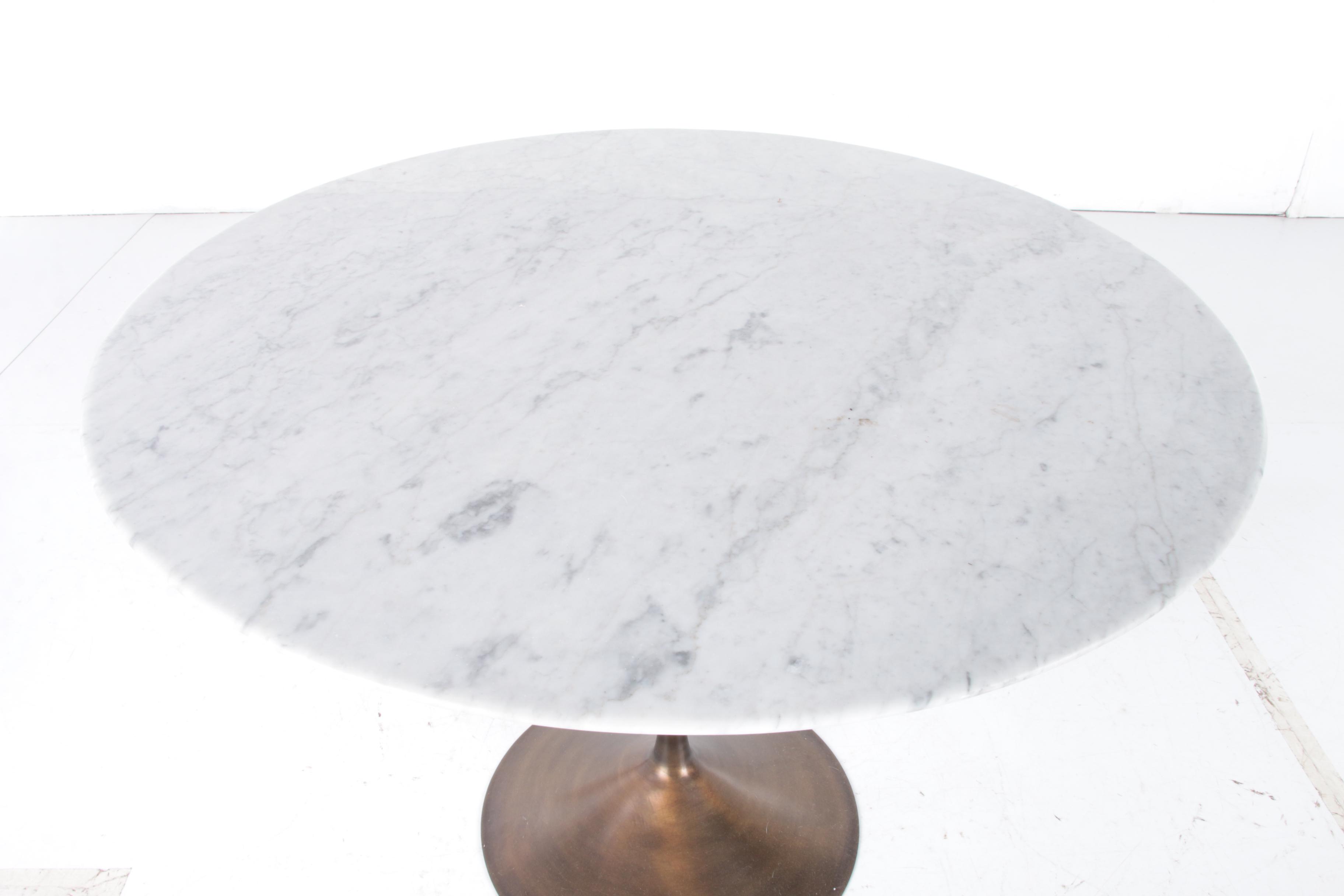 Restoration Hardware "Tulip"  Carrara Marble Top Table with Aged Bronze Base