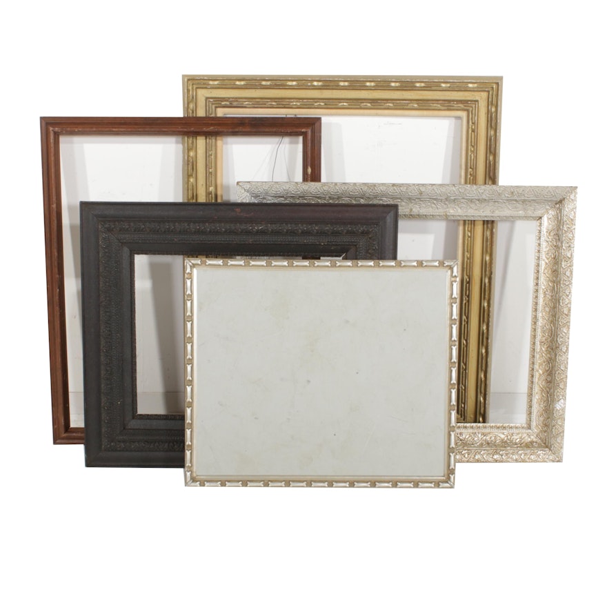 Painted Wood and Gesso Decorated Frames with Wall Mirror, Early to Mid 20th C.