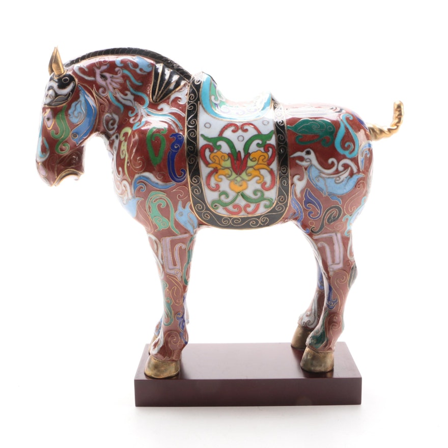 Chinese Cloisonné Tang Style War Horse Figurine, Late 20th Century