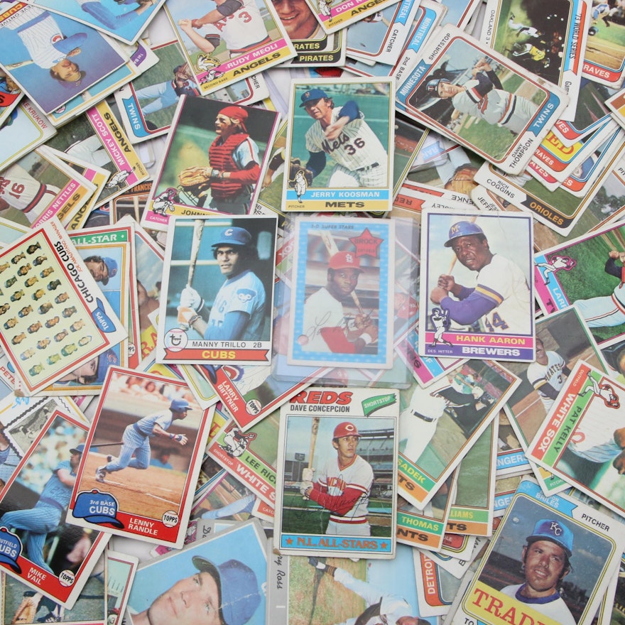 1970's Baseball Trading Cards Including Hank Aaron, Lou Brock and more