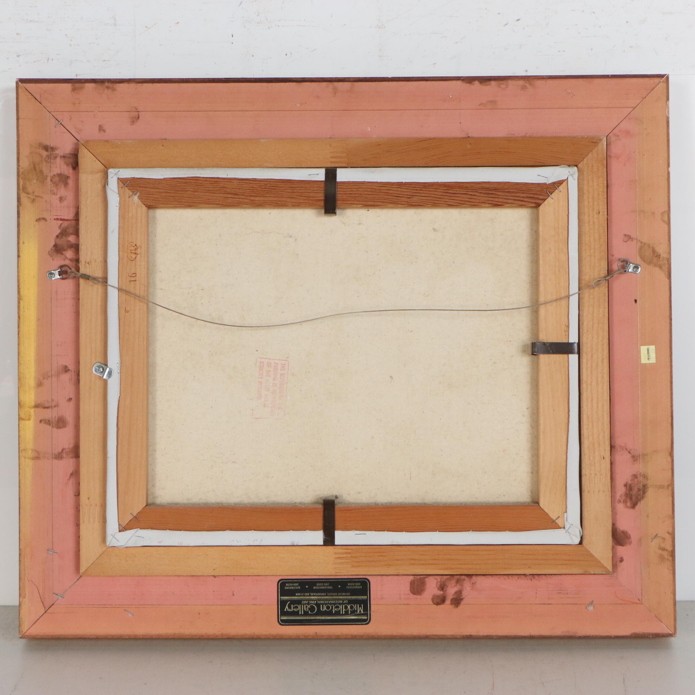 Al Jackson Still Life Oil Painting of Flowers and Peaches, Late 20th Century