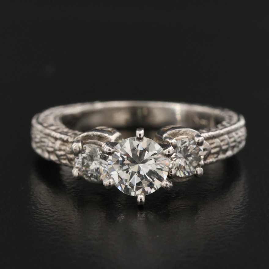 14K 1.01 CTW Diamond Ring with Engraved Texture and Platinum Head