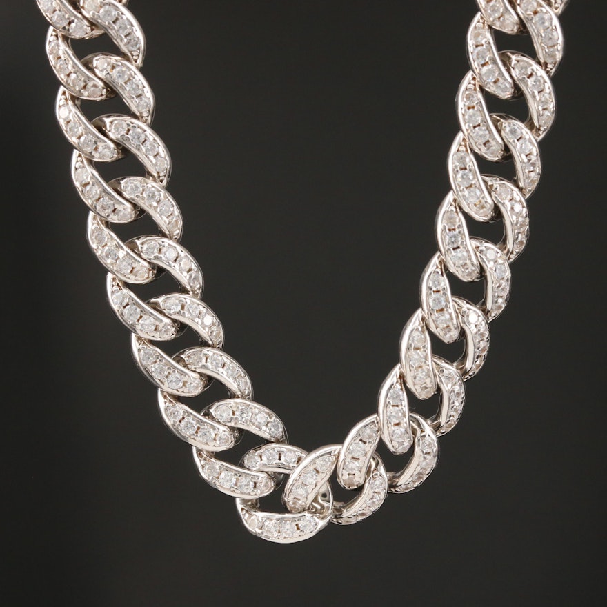 Sterling Silver Cubic Zirconia Curb Chain Necklace