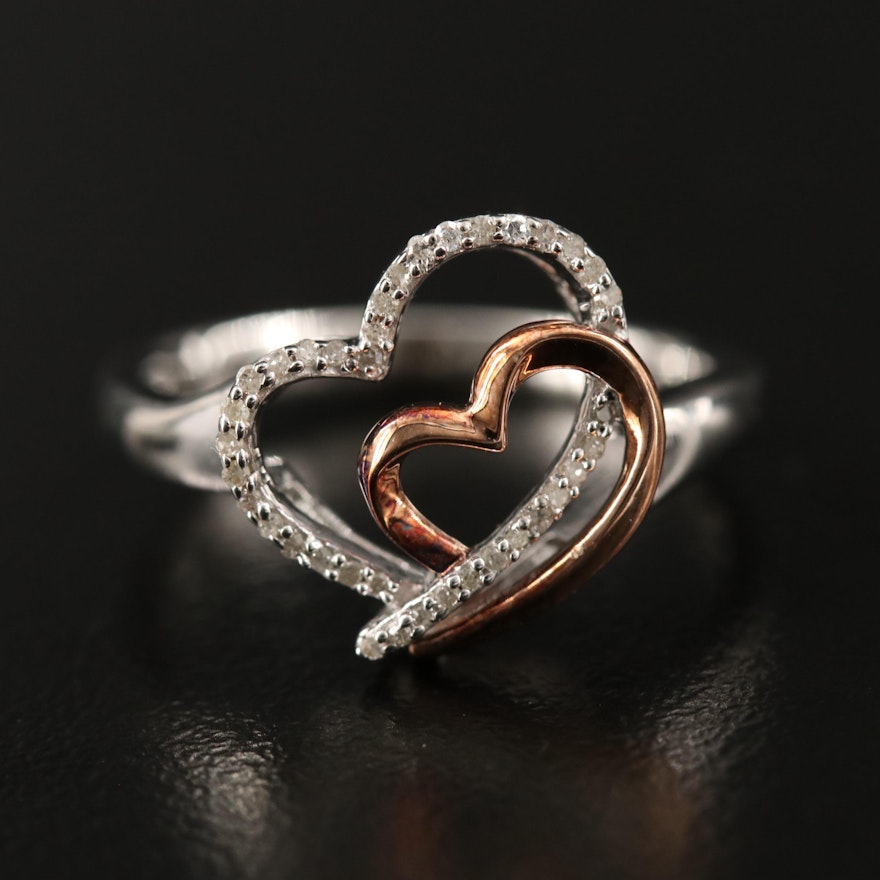 Sterling Silver Diamond Double Heart Ring