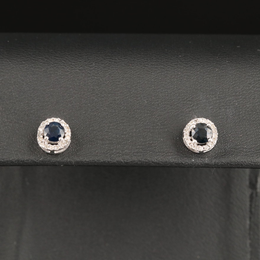 14K Sapphire and Diamond Halo Stud Earrings