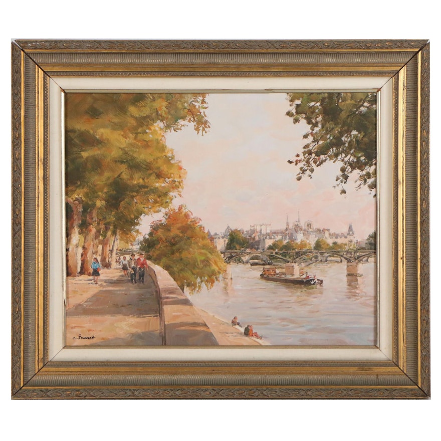 Claude Jousset Oil Painting of Parisian Scenery, 1995