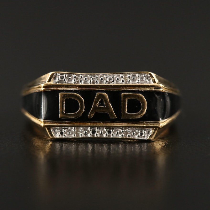 Sterling Silver Diamond and Enamel "DAD" Ring