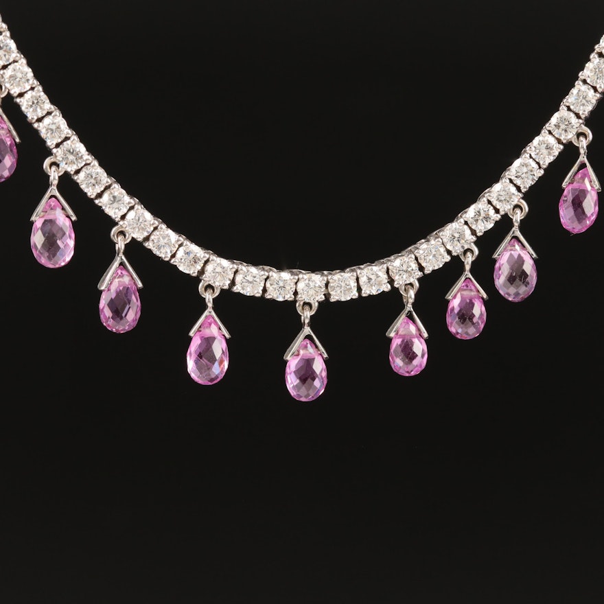 18K Sapphire and 9.17 CTW Diamond Fringe Necklace