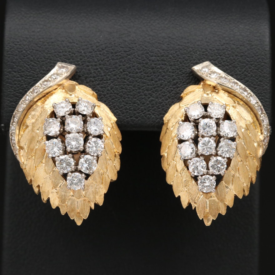14K and Palladium 3.48 CTW Diamond Cluster Earrings