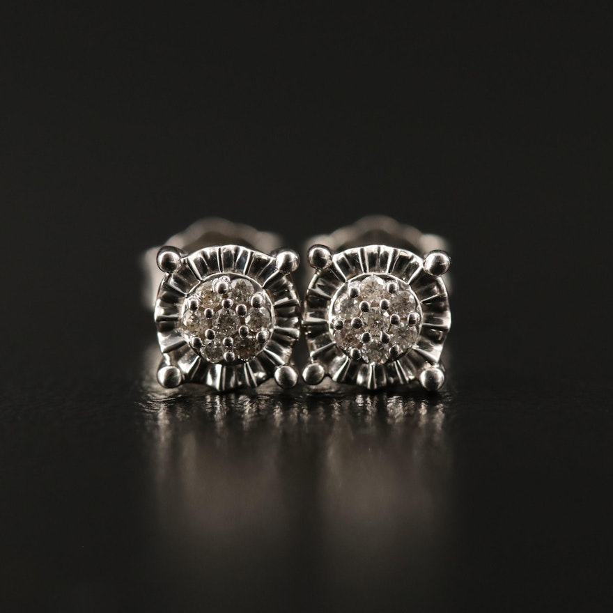 Sterling Silver Diamond Cluster Stud Earrings